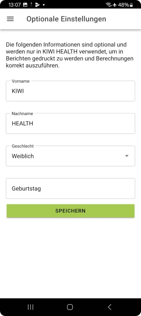 KIWI HEALTH EXPORT de-einstellungen