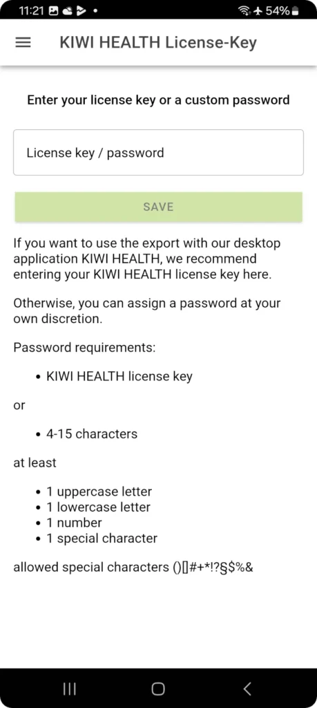 KIWI HEALTH EXPORT en-license