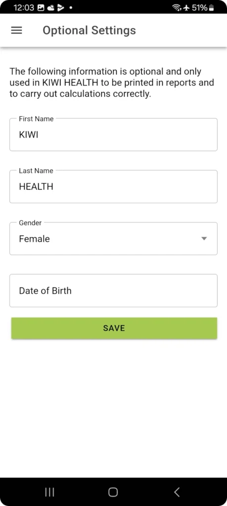 KIWI HEALTH EXPORT en-settings